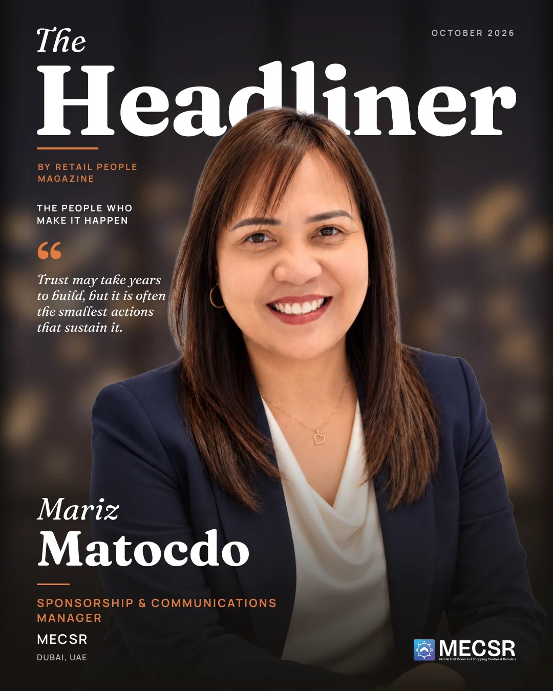 Mariz Matocdo, Sponsorship & Communications Manager, MECSR: The Headliner cover